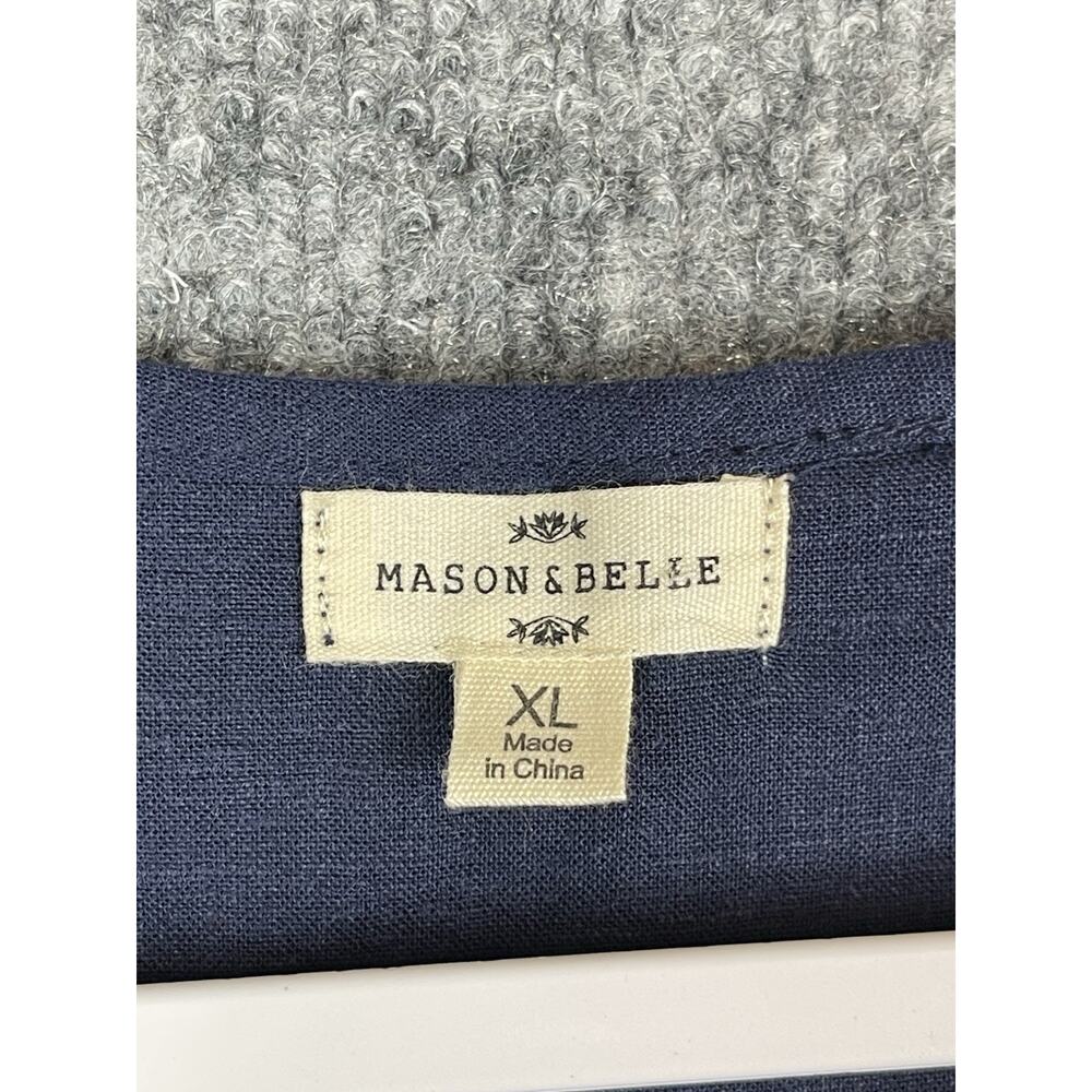 Mason Belle Women's Blouse XL Blue Smocking with Stitching Tye Clouser - Picture 6 of 9